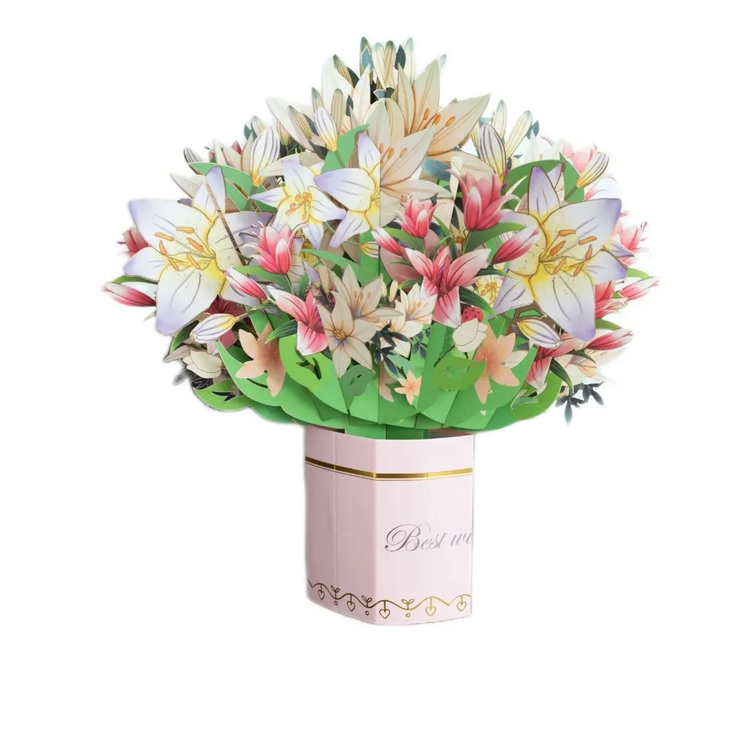 3D pop-up lily bouquet Best Wishes greeting card